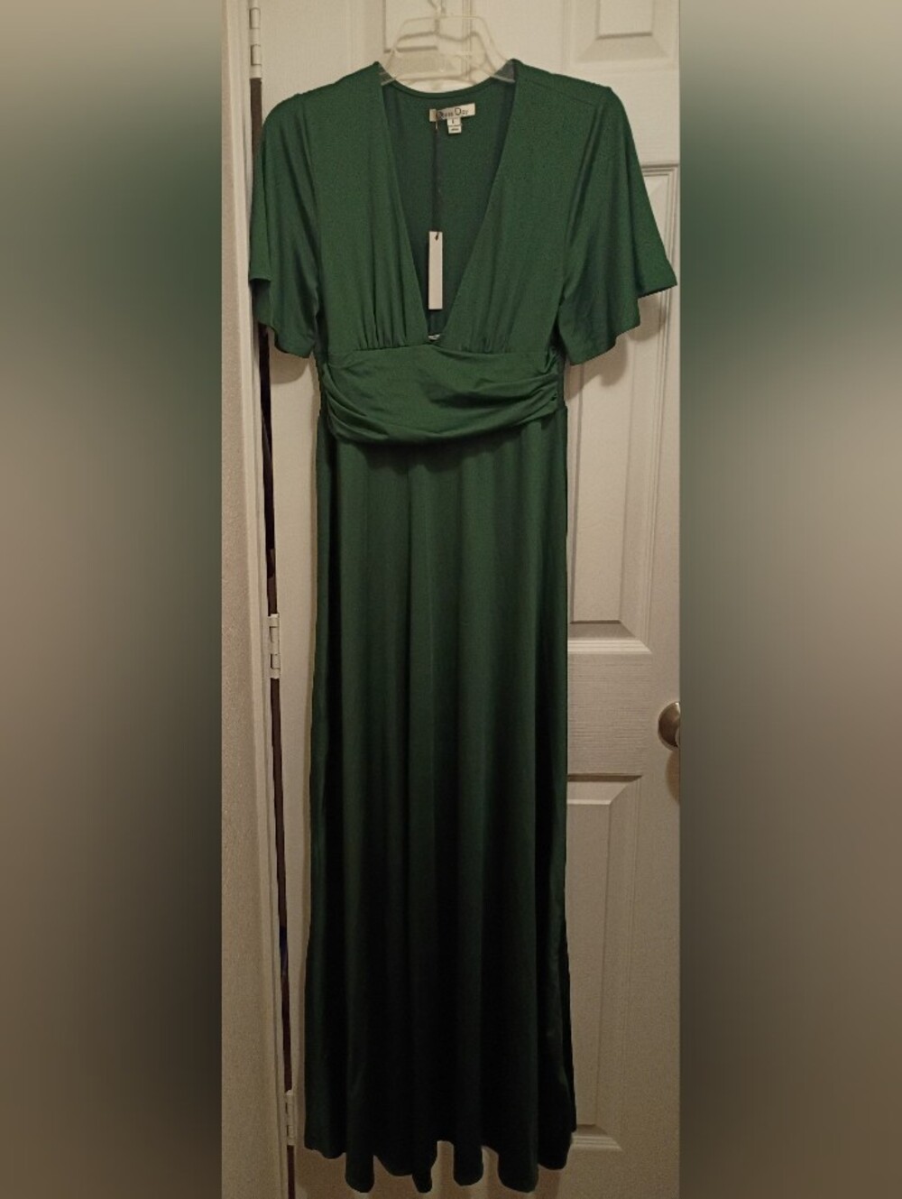Dress Day Green Short Sleeve V-Neck Pleated Maxi Dress Size Large NWT